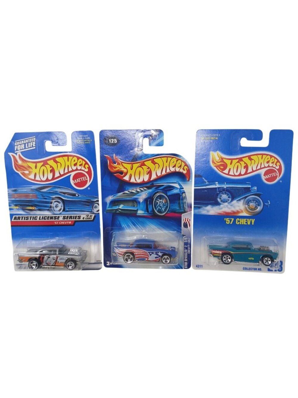 3 Hot Wheels 57 Chevy Die-Cast Cars Artistic License Star Spangled Blue New #D-3